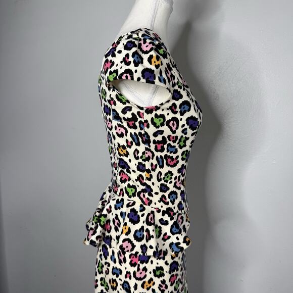 Betsey Johnson Rainbow Leopard Print Peplum Party Dress Women’s 2 - Picture 3 of 7